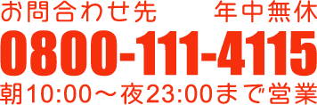 お問合わせ先 電話番号 0800-111-4115